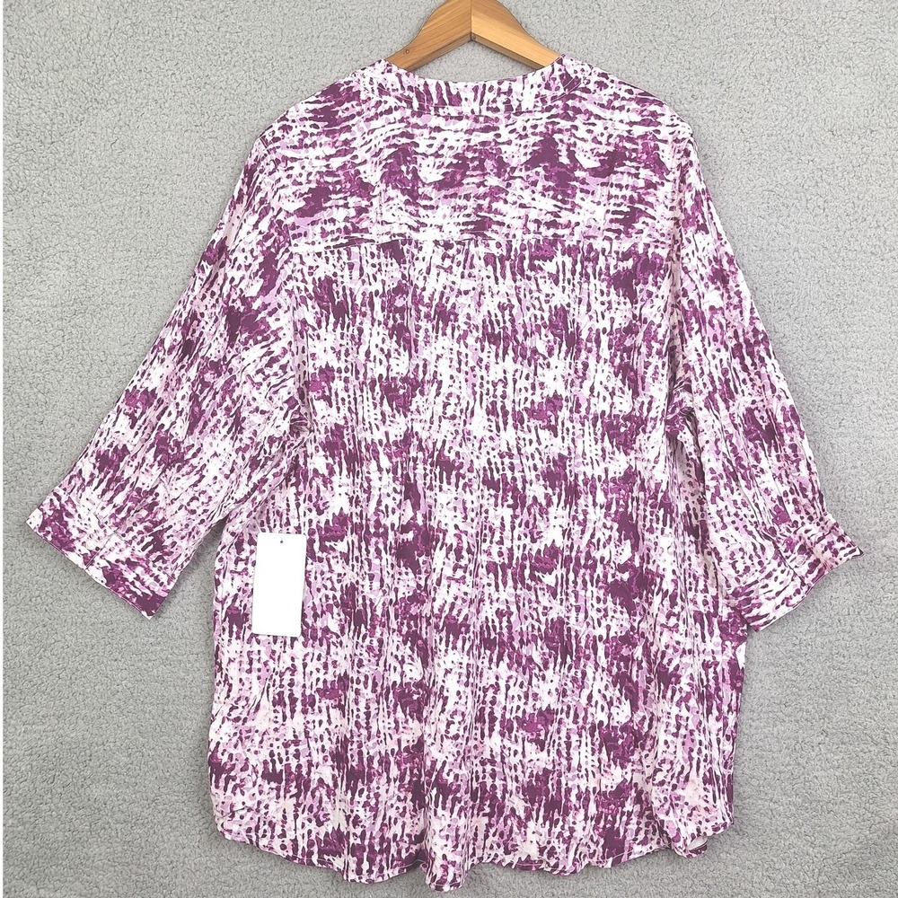 Woman Within Blouse Womens 18/20 Large Purple White Abstract Ikat Tunic Top NWT - Picture 2 of 9